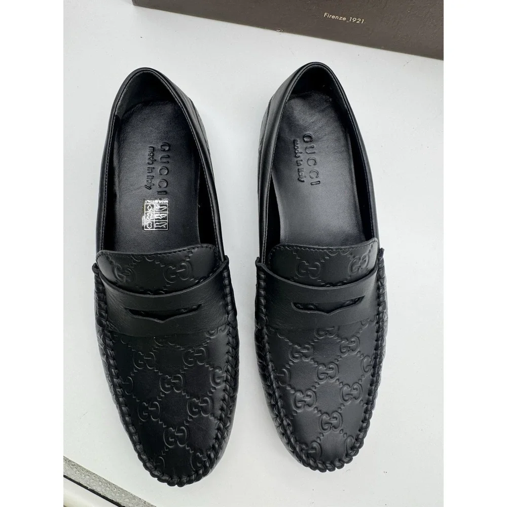 Gucci Black Guccissima Leather‎ Penny Loafers Size 6